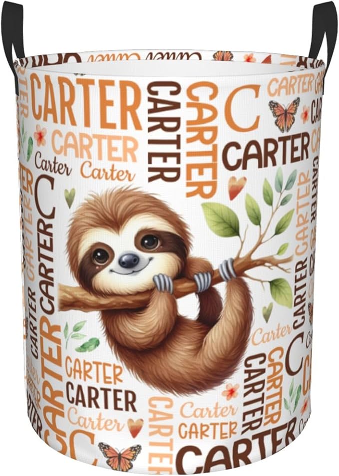 Personalized Sloth Laundry Basket For Baby Kids Boys Girls Adult Custom Hamper Basket With Name For Bathroom Bedrooms Collapsible Baby Laundry Basket, Dirty Clothes Hamper With Handles