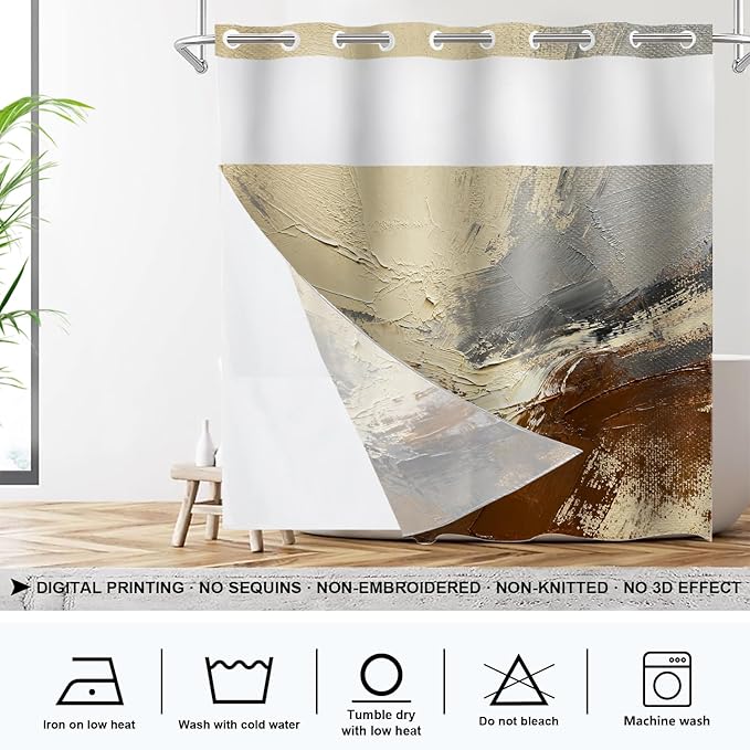 Shrahala Multicolored Modern Abstract No Hooks Shower Curtain with Snap in Liner Set, Artists Oil Paints Closeup Bathroom Décor Polyester Fiber Waterproof for Stall Bathtubs 71 X 74 in