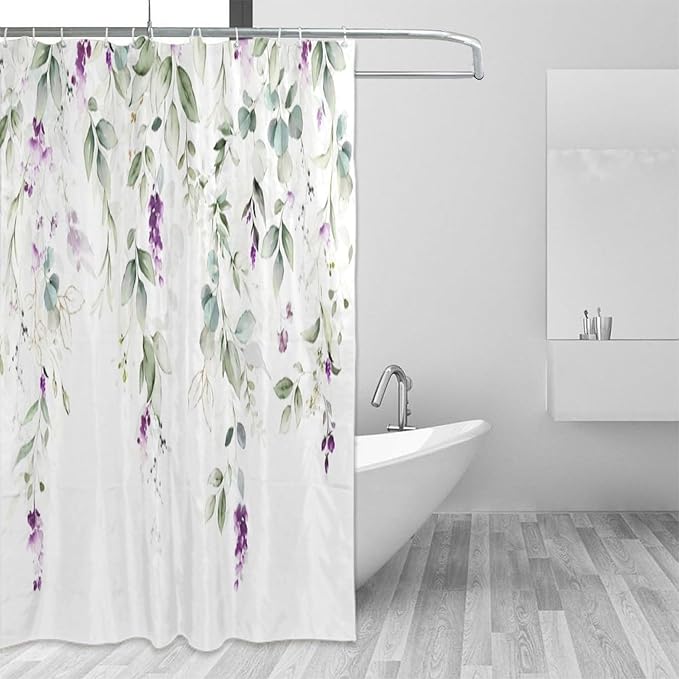 Purple Floral Shower Curtain Watercolor Flowers Modern Minimalist Wildflower Bathroom Decor Fabric Curtains with Hooks 72x72 Inches(183x183cm), Style-10