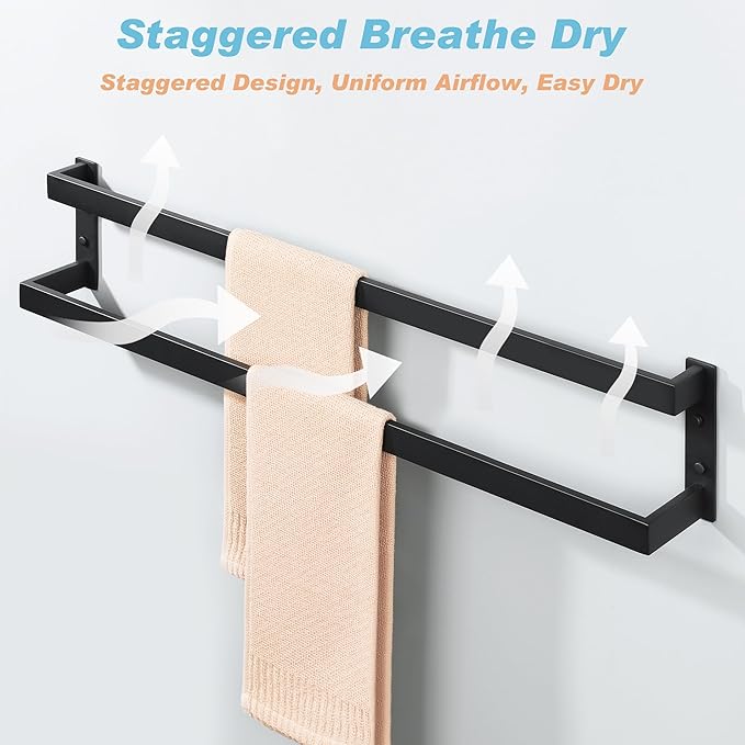 Alise Double Towel Bar, 32" Towel Racks for Bathroom Wall Mounted SUS304 Stainless Steel, Quick Drying Bathroom Towel Holder, Long Heavy Duty Towel Hanger, Matte Black