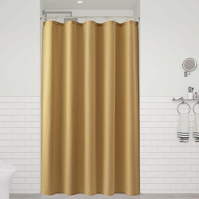 Naturoom 54 Inch Gold Linen Shower Curtain - Narrow Half Small Ultra Thick Fabric Shower Curtain Set with 10 Hooks, Natural Boho Farmhouse Rustic RV Camper Bath Curtains for Bathroom, 54x78