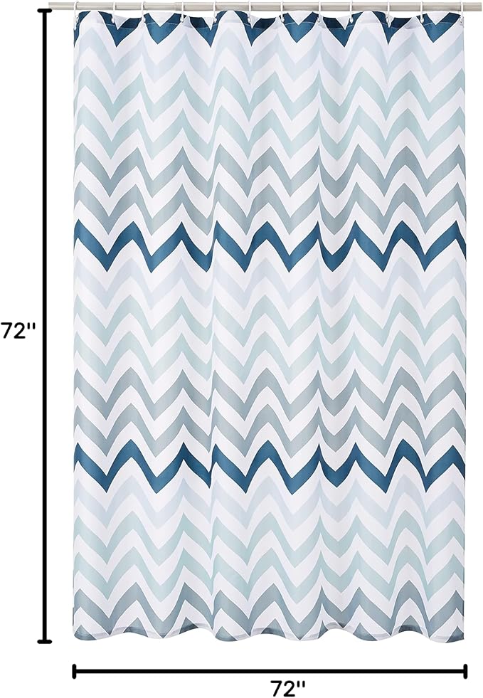 Amazon Basics Bathroom Shower Curtain, Water Resistant Fabric with Weighted Hem, Grommets & Hooks, Machine Washable, 72"x72", Blue Ombre Chevron