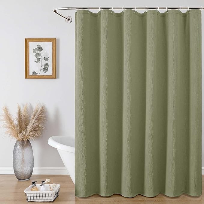 Aiyufeng Fabric Green Long Shower Curtain for Bathroom, 3D Textured Pattern Shower Curtain Hotel Spa Quality, Boho Bathroom Curtain Modern Style Soft Cloth Luxury, Machine Washable,72x84 Inches