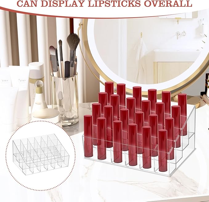MAQUITA 4 Pieces Lipstick Holder Organizer 24 Slot Acrylic Lipstick Makeup Organizer Case Display Stand Storage Box for Lipsticks Lipgloss Brushes Cosmetics