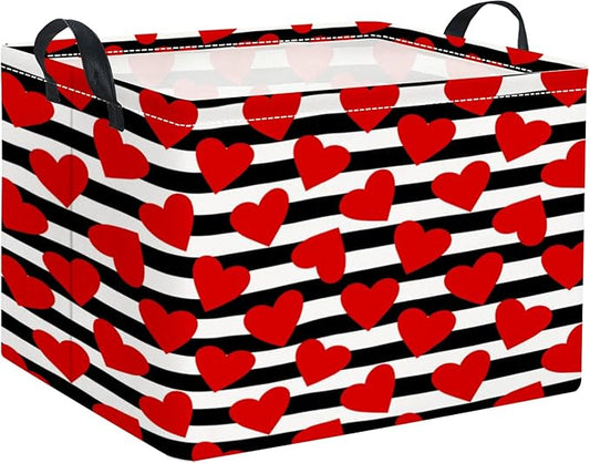 Rectangular Valentines Basket for Women Girls Storage Bin Organizer Box Shelf Room Decor(Black Red Heart)