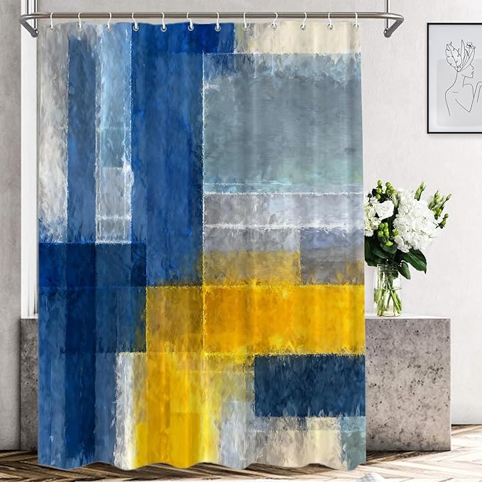 Shrahala Brown Abstract Art Decorative Shower Curtain, Grey Contemporary Colorful Bathroom Décor Polyester Fiber Waterproof with Plastic Rings for Shower Stall Bathtubs 72 x 72 in