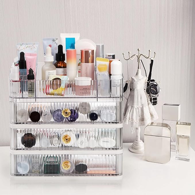 Coloch Plastic Makeup Organizer with 3 Drawers, Cosmetics Display Case for Vanity Countertop Organization Box for Makeup, Skincare, Lipsticks, Jewelry, Bathroom, Bedroom