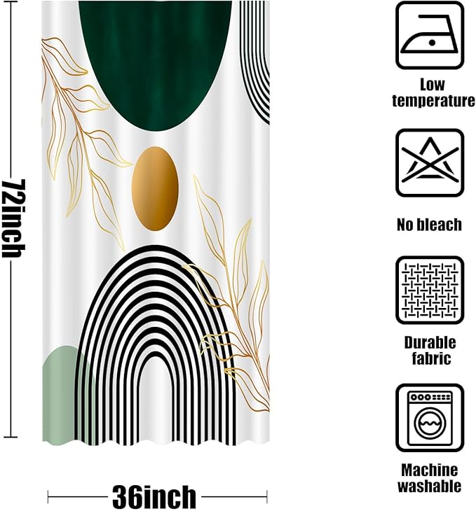 Aipon Green Mid Century Shower Curtain for Bathroom Abstract Boho Shower Curtain Modern Fabric Waterproof Shower Curtains for Bath (36'' × 72'', Green3)