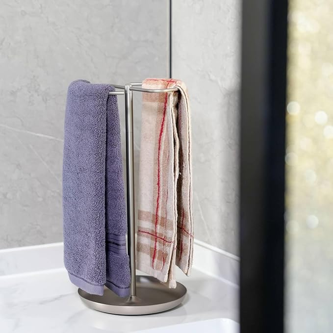 simpletome Towel Holder Stand Countertop with Storage Tray Non-Slip Weighted Base for Bathroom (Brushed Nickel)