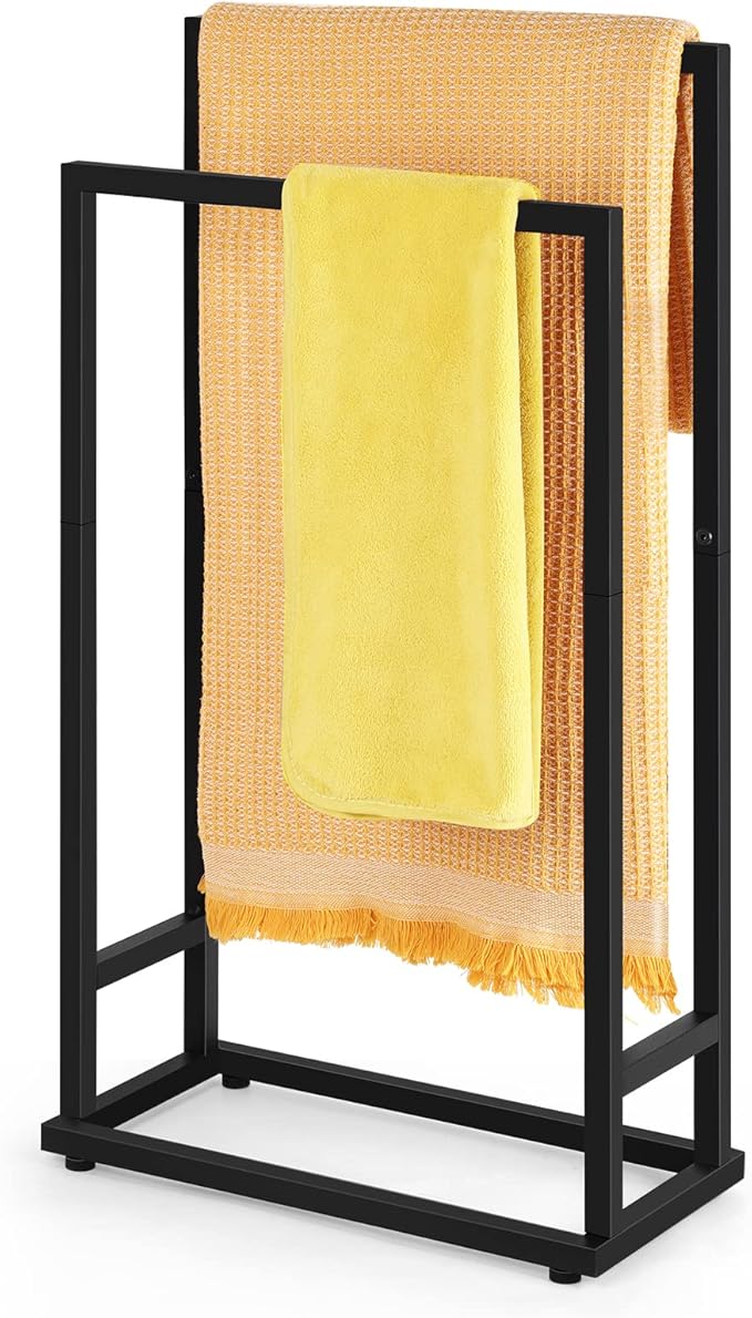 Freestanding Towel Rack 2 Tier Towel Holder Stand Small Hand Towel Drying Rack Black Towel Blanket Racks for Bathroom Laundry Room Bedroom Pool (Matte Black)