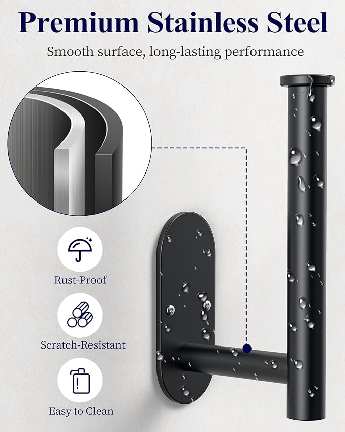 Kitsure Bathroom Toilet Paper Holder - Premium Waterproof Stainless Steel Wall-Mount & Adhesive Toilet Paper Holder, Installation, Ideal for Bathroom, Washroom, RV, Black, 6.5" L