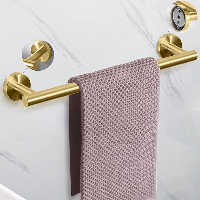 NearMoon Bathroom Hardware Set SUS 304 Thicken Stainless Steel-Towel Bar Set Include 16" Towel Rod, Toilet Paper Holder, Multifunctional Hooks Bathroom Accessories (Brushed Gold, 10 Pcs)