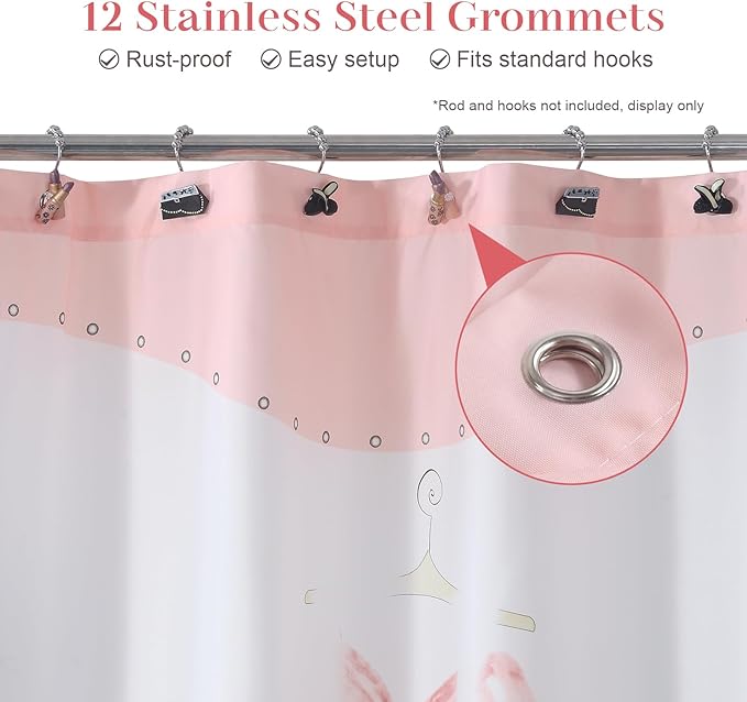 Haute Pink Girls Women Fabric Shower Curtain, Print Polyester Shower Curtains for Bathroom, Waterproof Decorative Bathroom Curtains, 72" W x 78" H