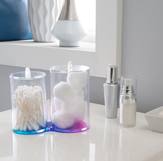 Simplify 2 Compartment Q-Tip Ombre, Durable Cotton Ball Holder, Multicolor Bath Accessories Organizers Collection
