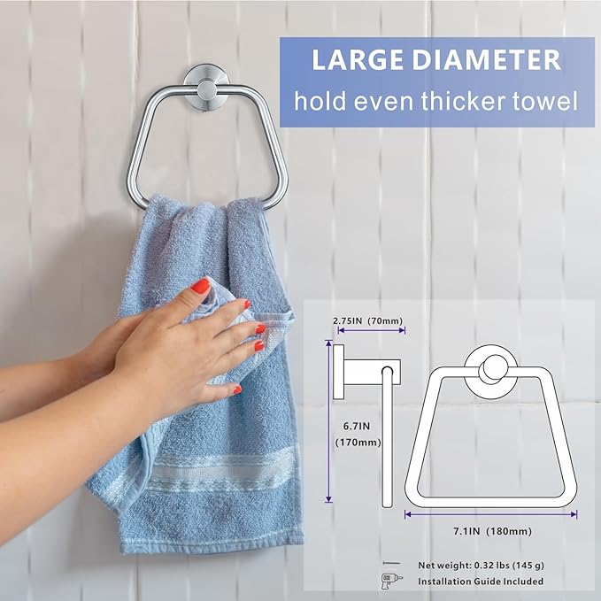 Bath Towel Ring, Bathroom Hardware Towel Holder, Chrome Towel Ring for Bathroom, Modern Trapezoid Wall Mounted Towel Hanger, 304 Stainless Steel (Brushed Nickel)