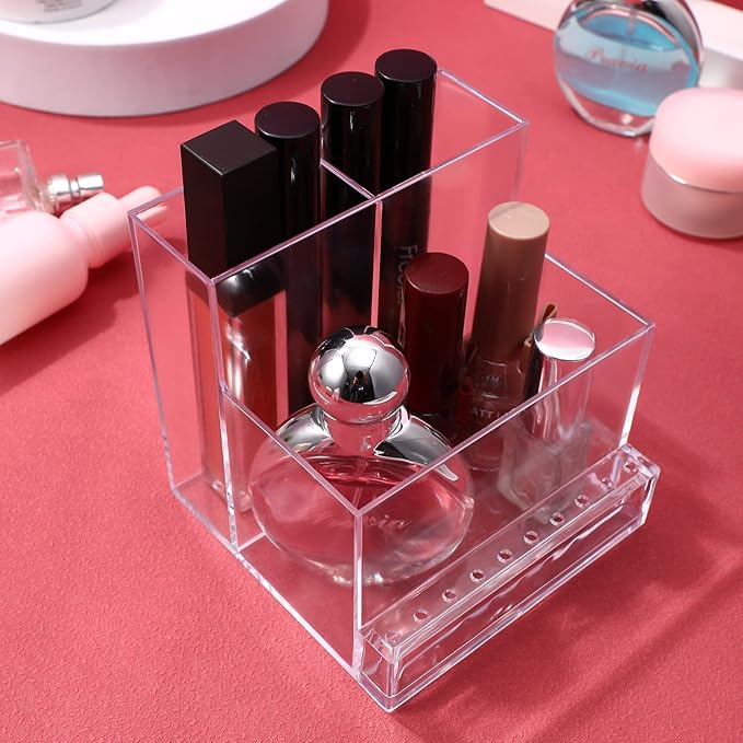 FRCOLOR Nail Drill Bits Holder Stand Display Organizer 10 Holes Transparent Storage Box for Nail Art Polishing Grinding Drill Bit 4.1inch