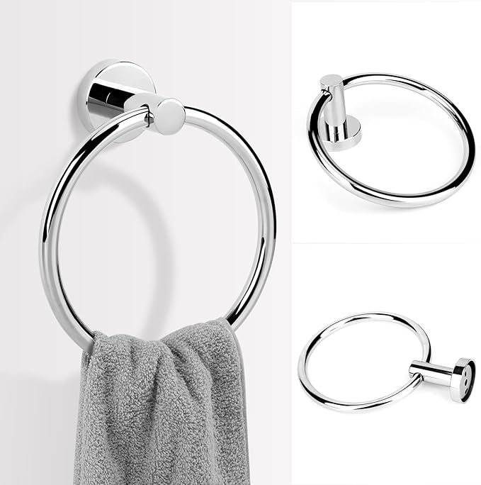 Polished Chrome Bathroom Hardware Accessories Set 5 Piece, Stainless Steel Bath Towel Bar Set 24 Inch,Toilet Paper Holder,Towel Ring Holder,Towel Rack Set,Gold Bathroom Accessories Kit Silver