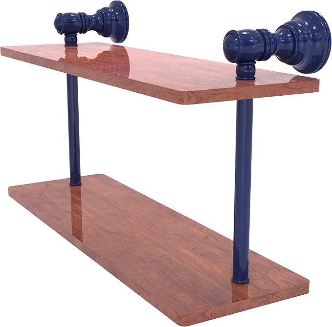 Allied Brass CL-2-16-IRW-MBL Carolina Collection 16 Inch Two Tiered Wood Shelf, Mediterranean Blue