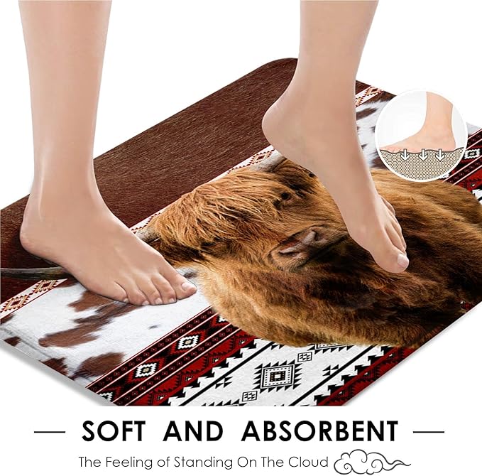 Western Highland Cow Shower Curtain Set with Toilet Lid Cover and Non-Slip Rugs, Cowhide Print Rustic 4 Pcs Shower Curtain with 12 Hooks, Farmhouse Bathroom Set with Rugs and Accessories