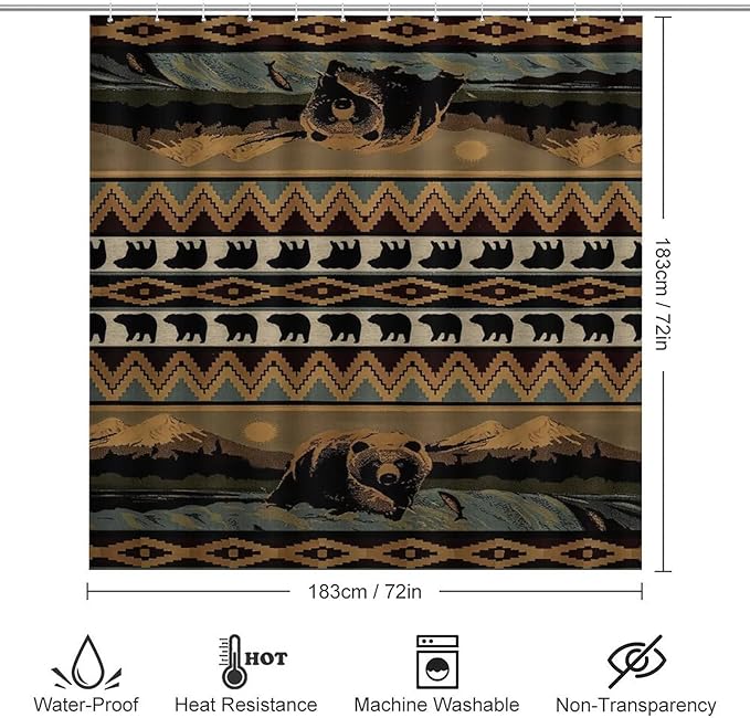 Vintage Farmhouse Bear 4 Piece Shower Curtain Sets, Non-Slip Rugs, Toilet Lid Cover and Bath Mat, Durable and Waterproof, for Bathroom Decor Set One Size