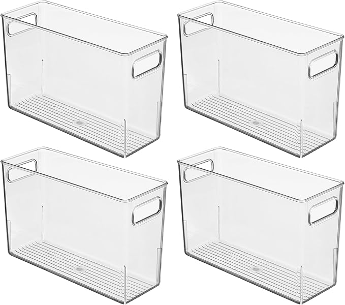 iDesign Tall Plastic Storage Bin with Handles for Fridge or Freezer - Set of 4 - Clear - Made in USA