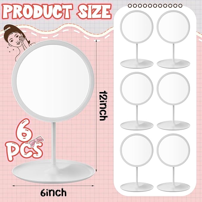 DoubleFill 6 Pcs Spa Party Mirrors Gifts Sleepover Party Favors Make up Table Mirror for Women Girls Mothers Day Accessory Sleepover Supplies Bridesmaid Gifts Slumber Birthday Favors(White)