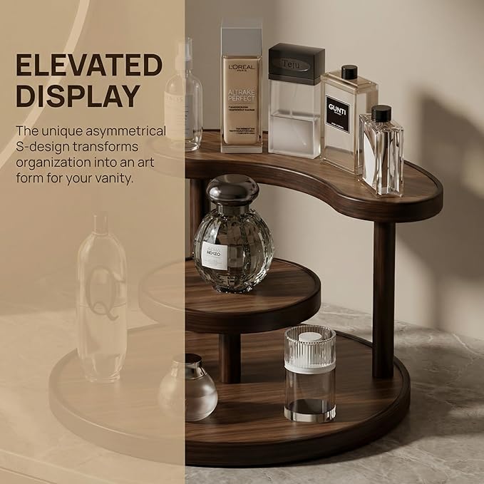 GDQ Wooden Display Organizer Stand,Perfume Organizer, Brown Bamboo Vanity Organizer Display Storage for Cosmetics, Perfume, Plants, Tea Set, Open Design for Entryway/Living Room/Bathroom/Bedroom