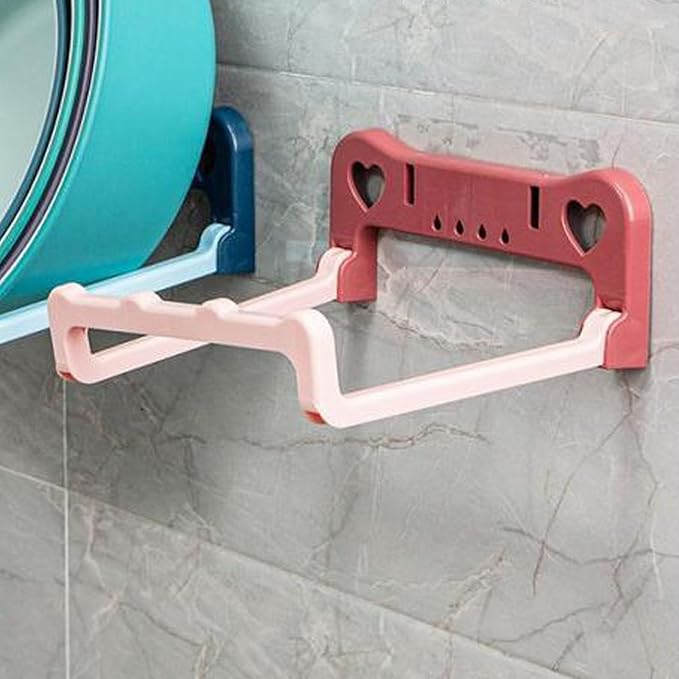 2PCS Washbasin Rack, Foldable Washbasin Storage Rack Wall Mounted Hanging Shelf for Bathroom Kitchen (Pink)