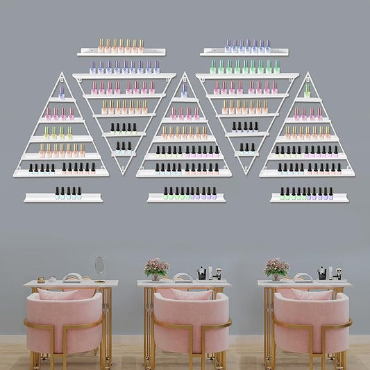 5 Pack Nail Polish Organizer Shelf Wall Mounted 5 Tiers Nail Polish Display Rack Shelves for Salon, Beauty Shop & Home Organization (White)