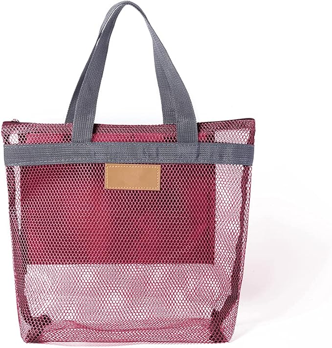 Mesh Shower Caddy Bag, Quick Dry Portable Tote Bag with Zipper and Inner Pocket, Lightweight Bath Organizer for College Dorm Bathroom, Swimming, Gym, Beach, Travel (Red)