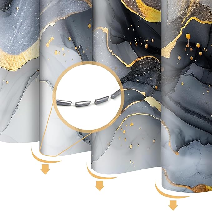 Black Marble Shower Curtain Ink Black Gold Ink Texture Abstract Luxury Watercolor Fabric Shower Curtains for Bathroom Decor 72x72 Inch