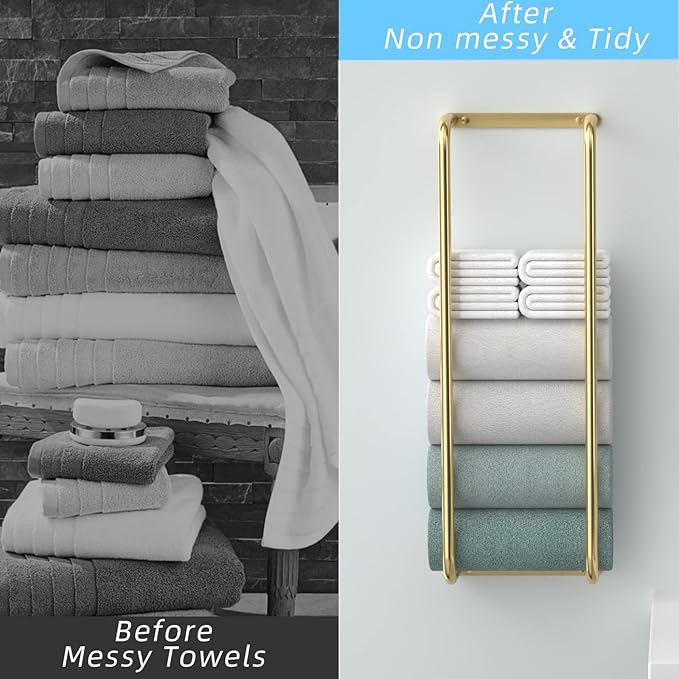 Towel Rack for Bathroom Wall Mounted, Bathroom Towel Storage, Rolled Bath Towel Holder, Small Space Bathroom Towel Storage, Bathroom Organizer - Brushed Gold