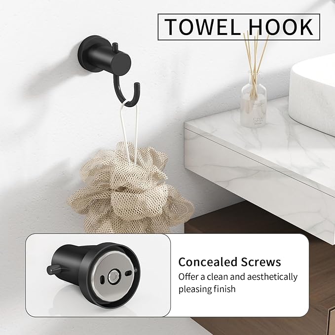 STWWO 4-Pieces Bathroom Hardware Set Black, Stainless Steel 16 Inch Towel Bar Set, Towel Racks for Bathroom Wall Mounted