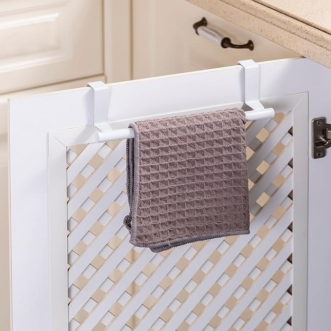 Over Cabinet Towel Bar, Stainless Steel Dish Towel Holder for Cupboard Door, White, 2 Pack