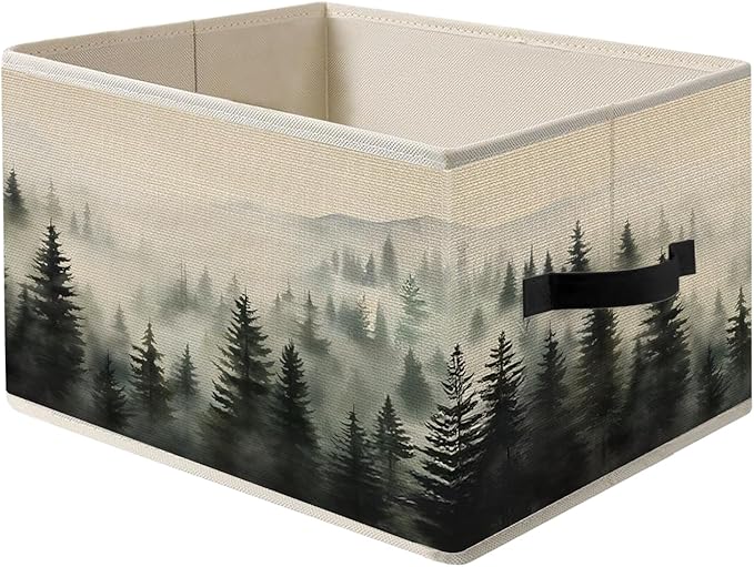 Misty Foggy Mountain Storage Bins, Forest Green Nature Landscape Foldable Closet Organizers Storage Basket Toybox for Clothes Bed Sheets Blankets Toys