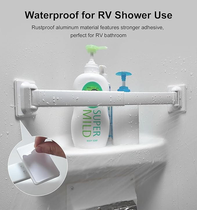 RV Shower Corner Storage Bars 3 Pack, Aluminum Adjustable Camper Shower Shelf Retainer Bars for Bathroom Storage and Organization, RV Essential Accessories for Travel Trailer Inside, 8-14 Inches