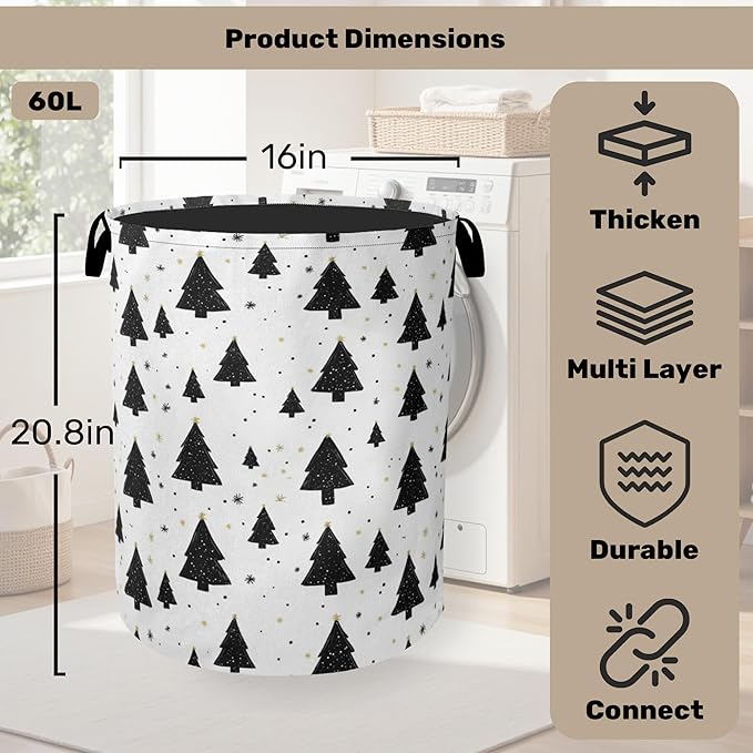 Pine Tree Stars Foldable Canvas Laundry Basket with Handles - Toy Organizer, Heavy Duty for Home，Bedroom, Dorm, Bathroom