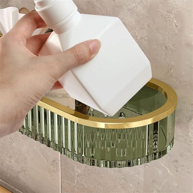 Floating Shelves for Wall 2 plastic shelves for toiletries, single layer wall mounted transparent plastic storage shelves, non perforated, simple bathroom shelves Shelf Organizer Rack(Green)