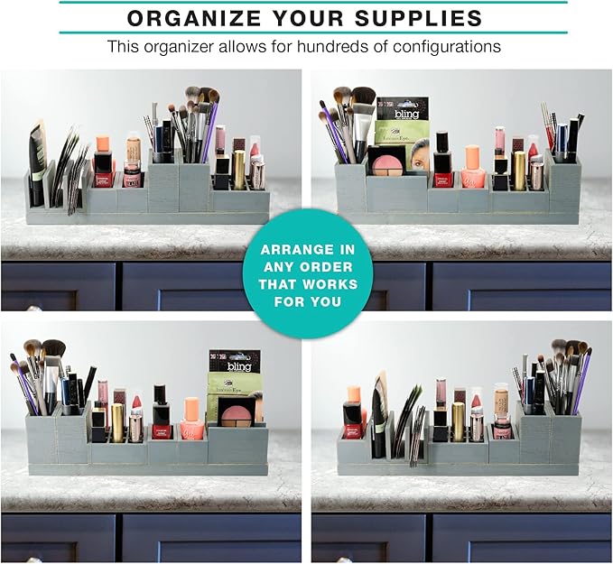 Magnetic Makeup Organizer - Includes 6 Rearrangeable Pieces (Gray)