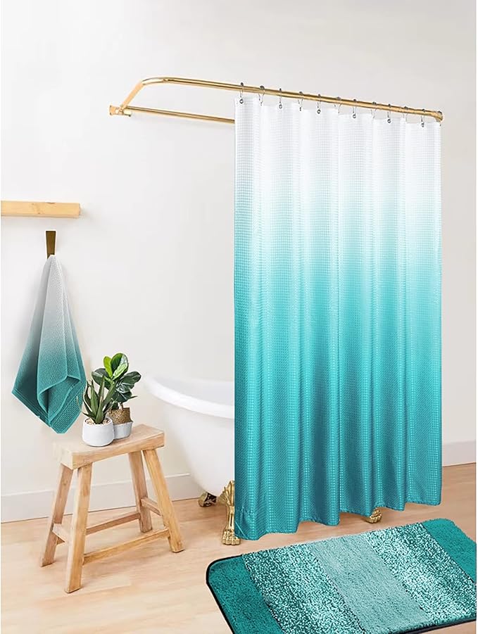 Mrs.Naturall Teal Shower Curtains for Bathoom,Mermaid Bathroom Decor,Water Resistant Fabric Beach Tropical Shower Curtain for Teen Girls,Set with Hooks,72 Inch,Turquoise and White