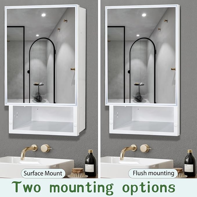 16x26 Bathroom Mirror with Storage,Recessed & Surface Mount Medicine Cabinet,Bathroom Cabinet with Mirror,Wall Mounted Mirror Cabinet for Bathroom, Modern Sleek Design