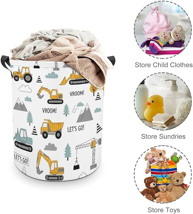 Cute Truck Tractor Kids Laundry Basket Construction Party Decorations Boys Hamper Dirty Clothes Toy Storage Bin