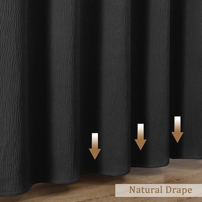 Aiyufeng 3D Textured Black Shower Curtain for Bathroom, Fabric Shower Curtain Soft Cloth & Hotel Spa Quality, Luxury Boho Bathroom Curtains, Machine Washable, Black, 72x72 Inches