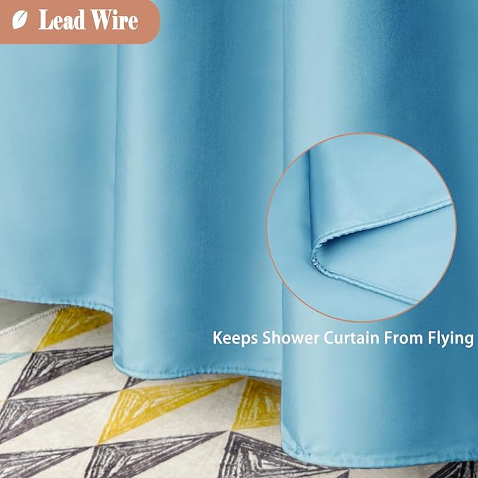 UFRIDAY Long Shower Curtain with Mesh Window 72 x75 inches,Light Blue Fabric Shower Curtain for Bathroom, Water Repellent,Rust Resistant Grommets, Fits Standard Bath Tub and Showers