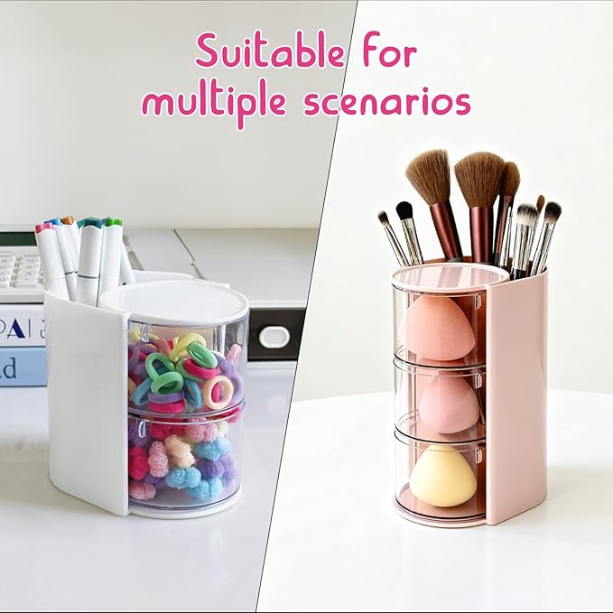 Pink Hair Accessories Organizer & Hair Brush Holder, 3-Layer Clear Hair Accessory Organizer Rotatable Small Jewelry Box for Clip Earring Necklaces, The Latest Gift for A Girl. Hair Caddy