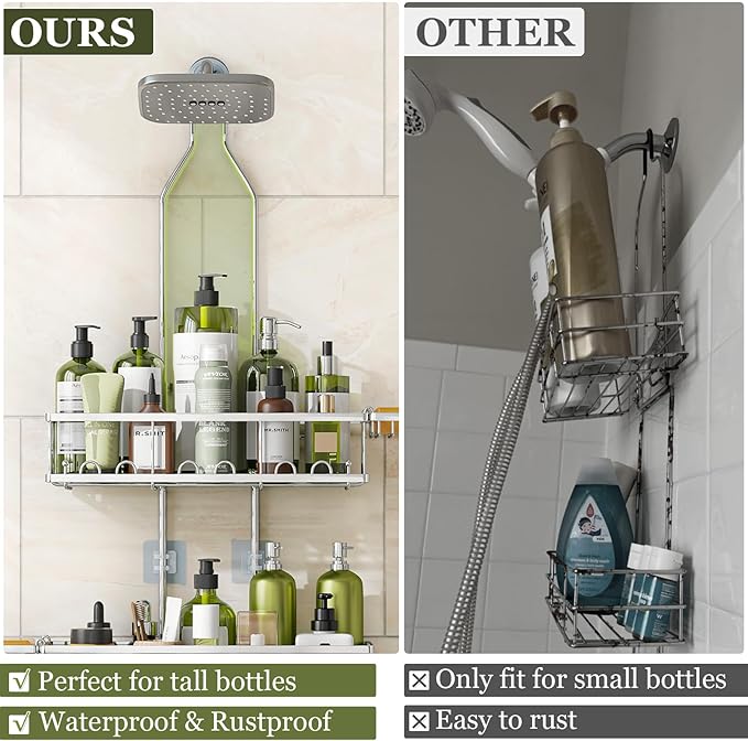 Skyapex Shower Caddy Hanging: Adjustable Height, Rustproof Shelves with Hooks, 2 Soap Holders - Silver Shower Organizer Over Showerhead