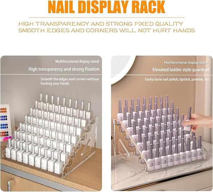 Acrylic Nail Polish Organizer Rack,2 Pcs 7 Tier Nail Polish Holder Stand,Sunglass Organizer, Essential Oils Storage Shelf, Holds Up to 84 Bottles