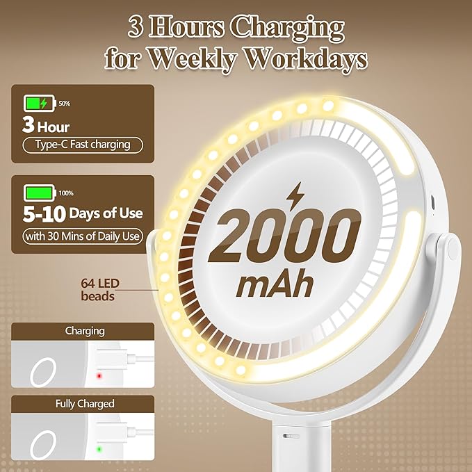 MOMOKUBA Makeup Mirror with Lights, Double Sided 1x/30x Magnifying Mirror with Light, Rechargeable 3 Color Lights and Adjustable Brightness, 360° Rotation Detachable Comes with Tweezer(Ivory)