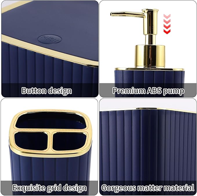 XLHOMO 26PC Bathroom Accessories Set - Gorgeous Blue Bathroom Set, Bathroom Accessory Set, Navy Blue Shower Curtain Set with Bathtub Mats for Shower Tub