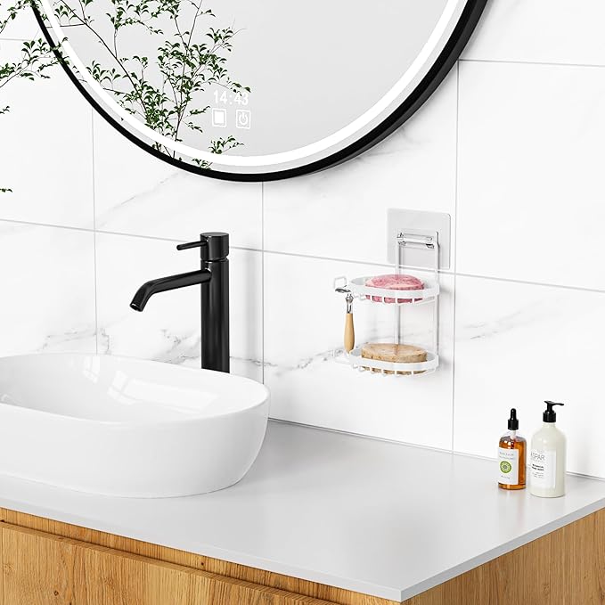 MASADI 2 Tier Soap Dish Holder, Soap Bar Holder with Hooks, Shampoo Bar Caddy for Shower Wall, Razor Holder for Shower, Bar Soap Container 304 Stainless Steel, Bathroom(White)